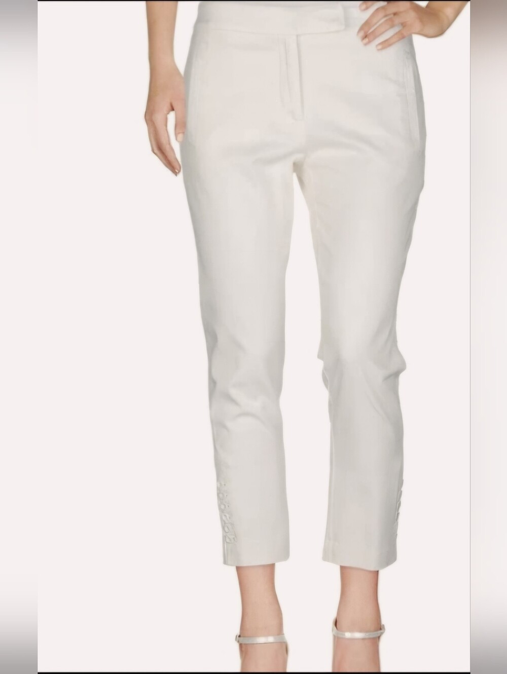 $160 NWT! Ivory Ecru White Crop pant Button Accent Made in Italy Size 38 Small